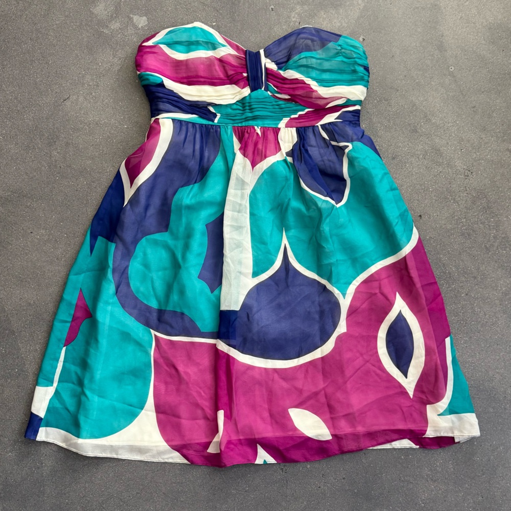 Vintage silk Shoshanna dress Strapless abstract colorful print